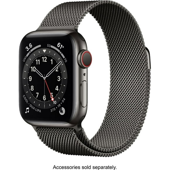 reloj apple watch series 6 gps  cellular caja de acero inoxidable en grafito de 40 mm con correa plata