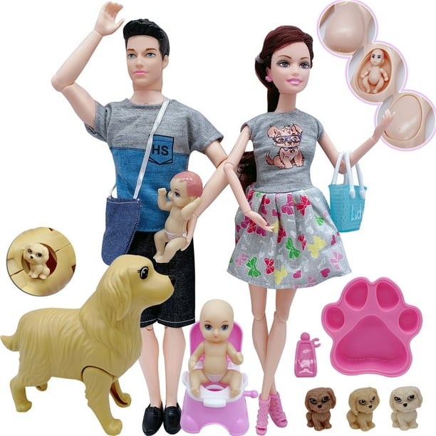 Muñeca Barbie embarazada: Las mujeres embarazadas tienen barrigas grandes,  dan a luz a bebés, una familia de cinco regalos, como juguetes para niños