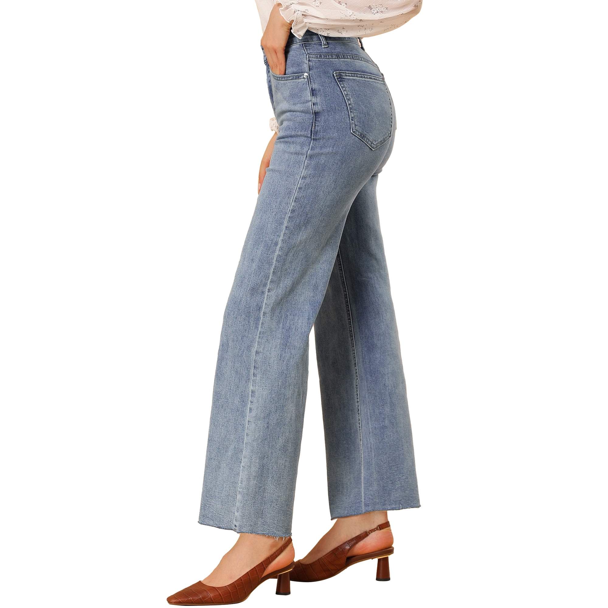 Jeans de mezclilla de pierna recta elegante de cintura alta para mujer Azul  claro M Unique Bargains Pantalones