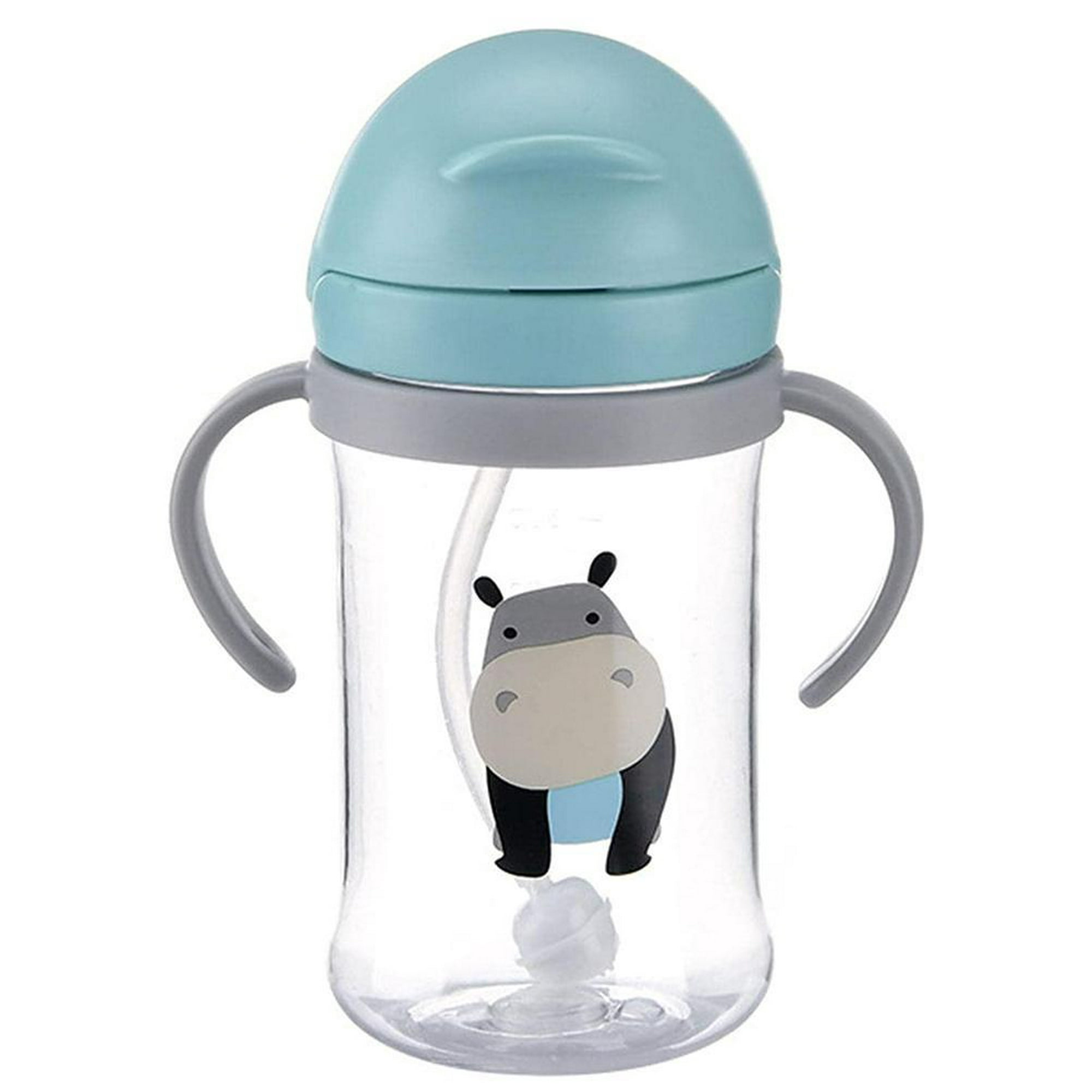  Piifur Vaso para bebé con pajita de 12 a 18 meses, taza para  beber con bola pesada para niños pequeños con asa, botella de agua para  niños de 8 onzas (azul) : Bebés