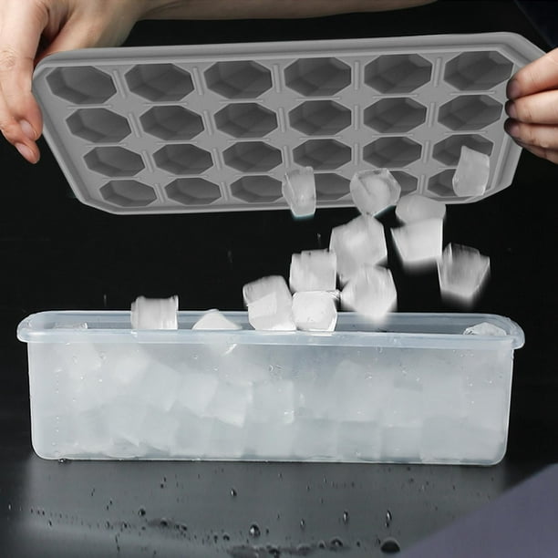 Bandeja de silicona para cubitos de hielo de grado alimenticio con tapa y  contenedor de almacenamiento para congelador, bandeja de hielo de 36