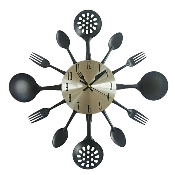 Cocina Reloj de pared 3D Cocina extraíble Tenedor Reloj Etiqueta de pared  Negro Sunnimix Reloj de pared creativo