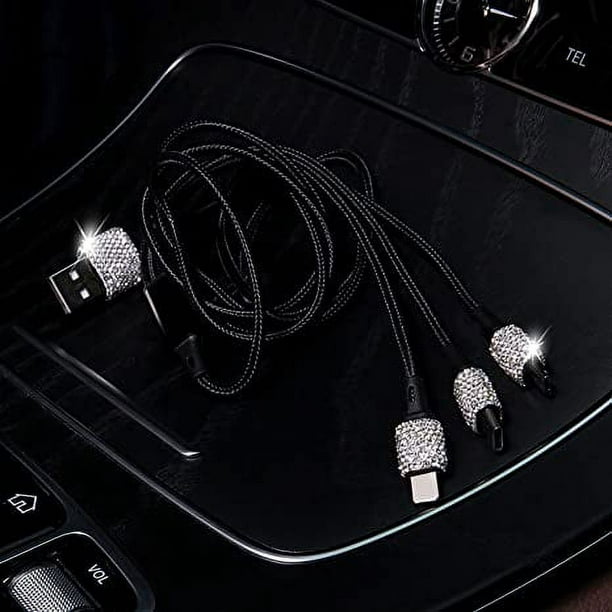  Bling - Cargador de coche doble USB con cable de carga rápida 3  en 1, adaptador de cargador de doble puerto con cable micro USB tipo C para  iPhone, Android, accesorios