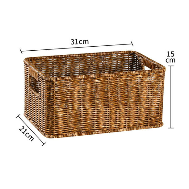 Caja mimbre madera rectangular teja blanco 36x26x15 cm - NOVEDAD
