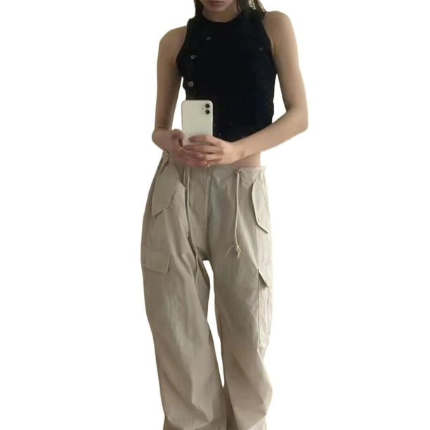 TRKIYQC Pantalones Cargo Largos Sueltos para Mujer con Bolsillos, Pantalones  de Pierna Ancha con Cor TRKIYQC moda