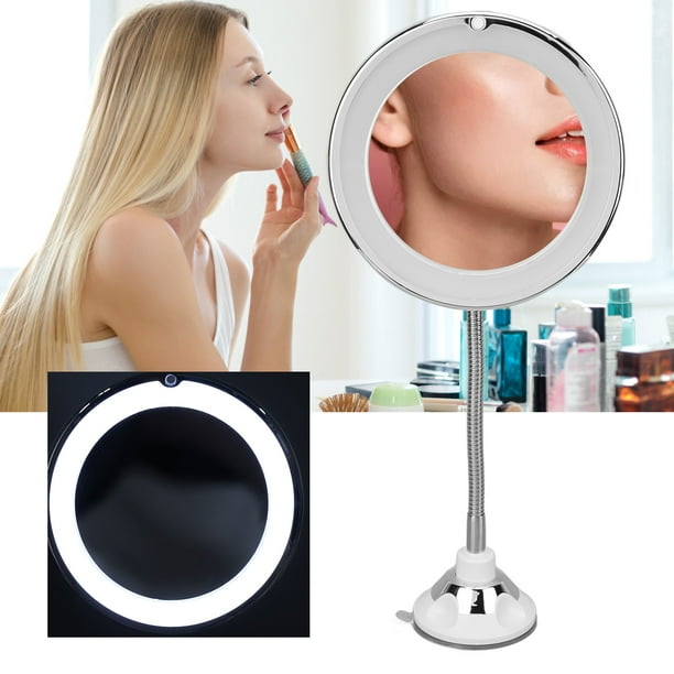 Maquillaje Espejo De Aumento 10x Con Luz LED Cuello Ultra Flexible Succion  360°