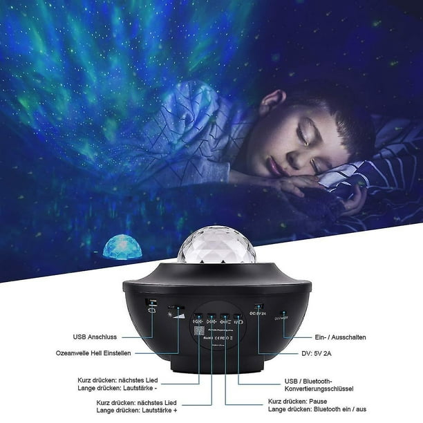 Proyector LED de cielo estrellado, luz nocturna para bebé, luz de estado de  ánimo con proyector de estrella musical que cambia de color
