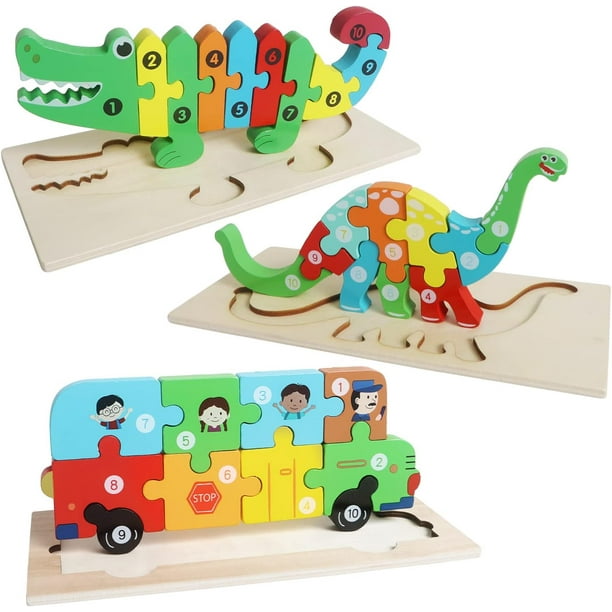 Rompecabezas de madera de animales 3D para niños, rompecabezas de madera Montessori de piezas, ani XianweiShao | Walmart en