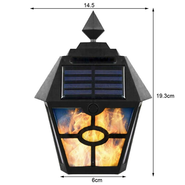 Lampara Farol Solar Exterior Led Fuego Jardin Aplique Pared