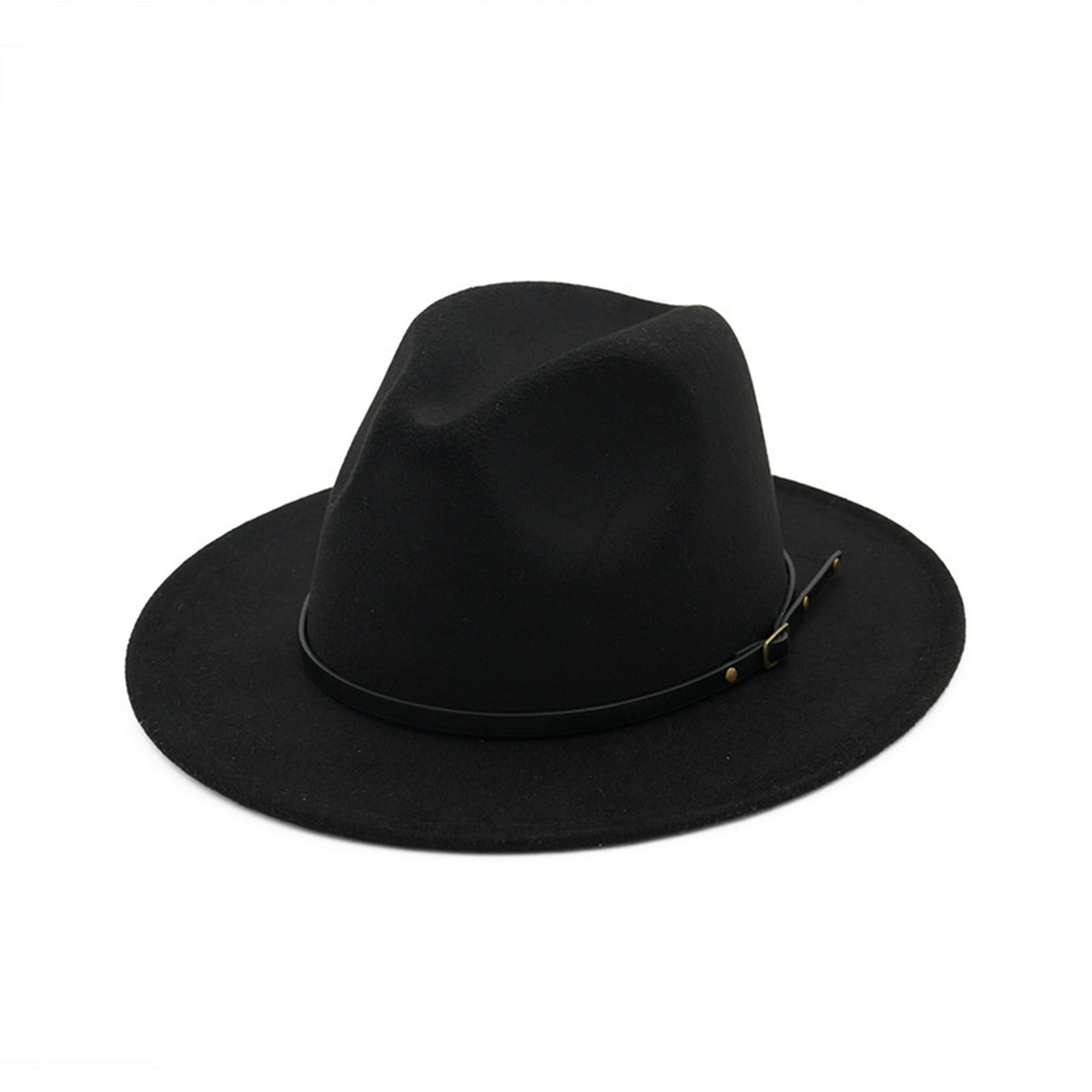 LADYBRO Fedora Sombreros para mujer, sombrero de ala ancha, incluye 3  cinturones decorativos, fieltro de lana, 58 cm ajustable Fedora para mujer,  001 negro, tamaño: 22-7/8 pulgadas, apto para 22 - 22