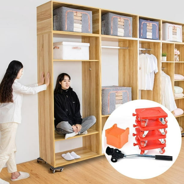 Mudanza De Muebles Pesados Barra de rodillos con ruedas para mover muebles  pesados ​​de transporte doméstico (rojo)
