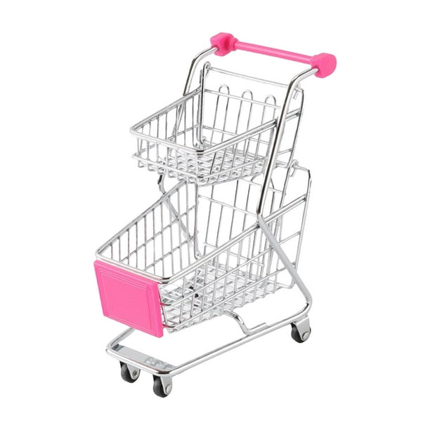 2 piezas Mini carrito de compras carrito de supermercado carrito de compras  utilitario modo almacenamiento juguete, amarillo y rosa