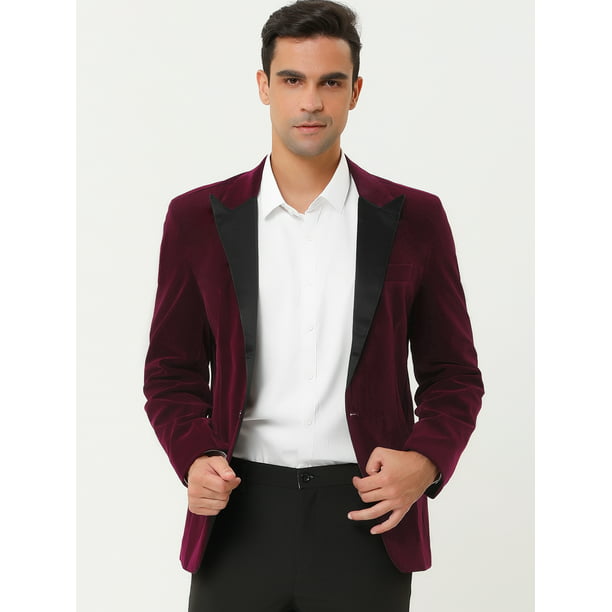 Blazer de terciopelo para hombre Slim Fit One Button Party Prom Suit Jacket Coat rojo M Unique Bargains Blazer | Walmart en línea
