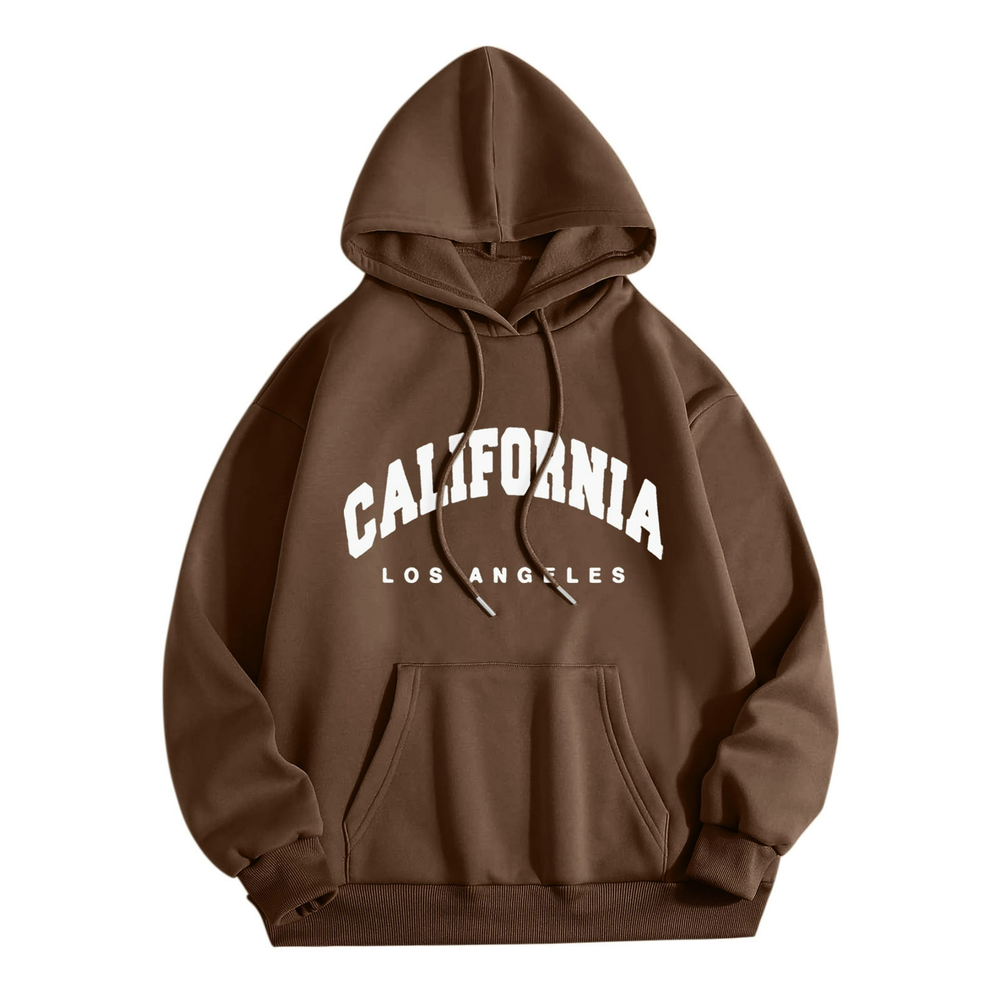 Los Ángeles Sudadera con capucha y cremallera de gran tamaño para mujer,  sudadera con letras de California, ropa estética marrón, chaqueta de algodón
