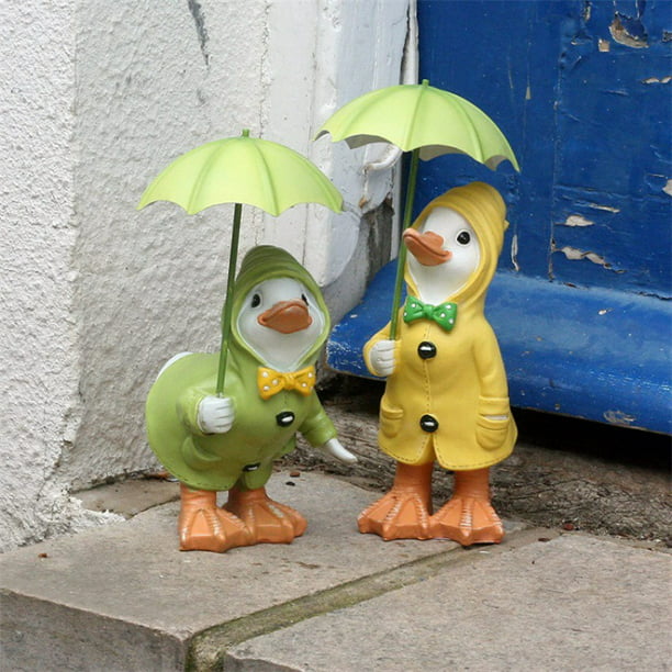 Escultura de latón vintage, pato bajo paraguas, arte de primavera,  decoración de mesa linda y peculiar, pato de latón sosteniendo un paraguas  -  México