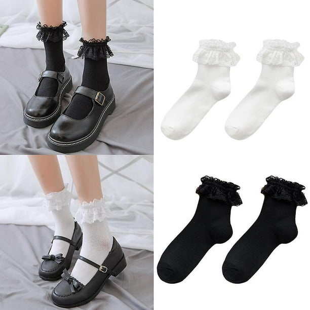 Calcetines Deportivos Sin Costura De Color Sólido Blanco Y Negro Con Borde  Con Volantes Para Niños, Género Neutro, Mode de Mujer