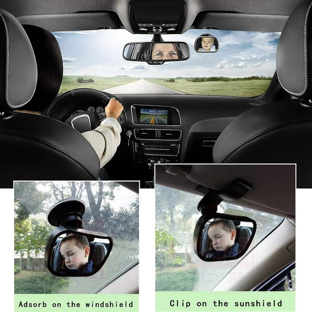 Paquete de 2 espejos de asiento trasero para coche bebé, espejo de asiento  trasero de coche 360 ​​para bebés niños con ventosas y abrazadera, espejo  retrovisor de coche inastillabl