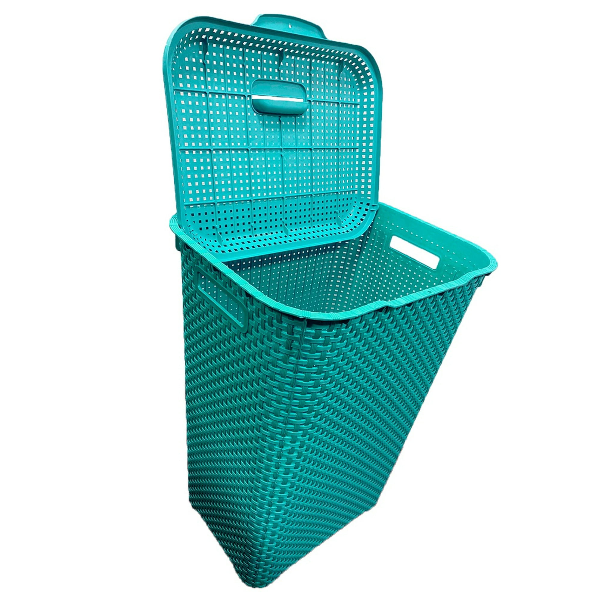 Cubo de ropa sucia, cesta de plástico de imitación de ratán con cubierta  utilizada para almacenamiento de ropa y juguetes (3 colores) (color verde)