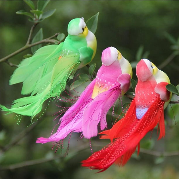 Pájaros decorativos de espuma todavía en paquete, pájaros amarillos verdes  artificiales con colas largas, suministro para manualidades -  México