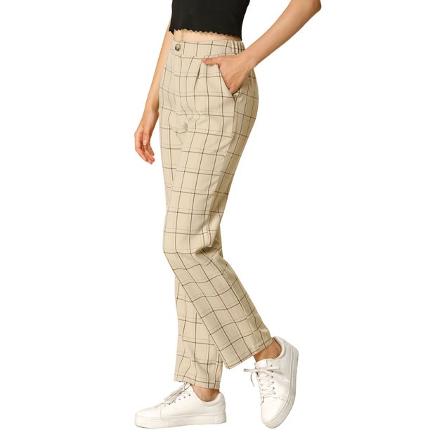 Pantalones De Cintura Elástica Sólida, Pantalones Elegantes De Pierna Recta  Para El Trabajo Y La Oficina, Ropa De Mujer