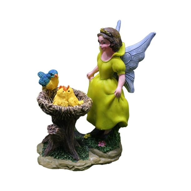 Estatua de hadas, linda niña de y pájaros, escenas de paisaje de bricolaje,  modelo de resina, figuras de jardín, ángel, figuras de hadas de Cola Hadas  en miniatura