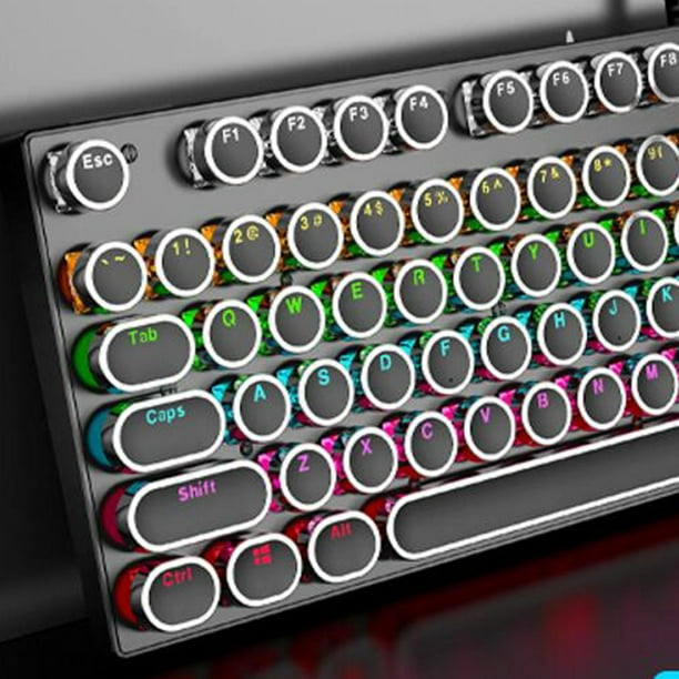 Teclado ergonómico para juegos de 104 teclas con teclas redondas  retroiluminadas RGB Eje mecánico USB con cable Interruptor azul Teclado  para juegos , blanco Hugo Teclado mecánico