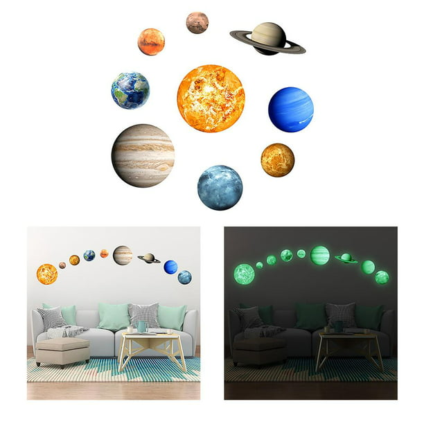 BESPORTBLE Sistema Solar Planetas Pegatinas, 10pcs extraíble que brilla en  la oscuridad Planetas pegatinas de pared – Brillante espacio decoración