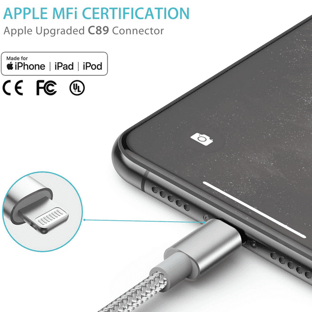 Cargador de iPhone, cargador de cubo para iPhone [certificado MFi] 6 pies  (paquete de 2) cable Lightning de carga rápida, cables de sincronización de