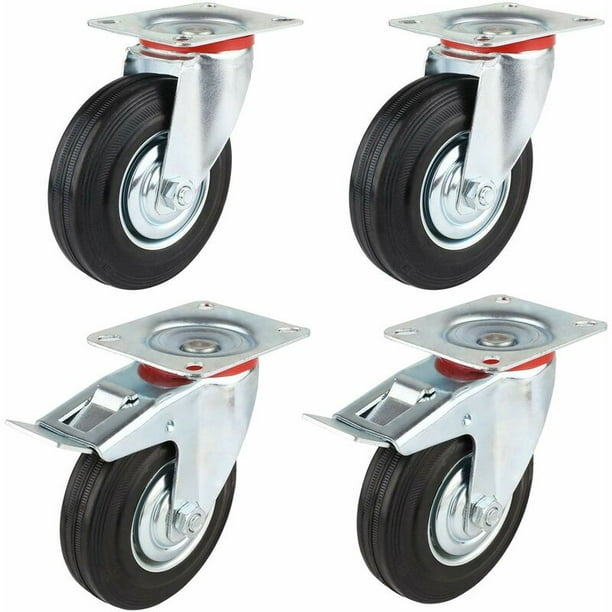 H&S Ruedas giratorias resistentes de 2 pulgadas para muebles de carretilla  - 4 ruedas con frenos para muebles de exterior - Ruedas negras para muebles
