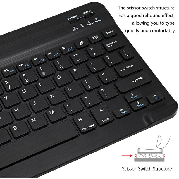  Teclado Bluetooth ultrafino portátil mini teclado inalámbrico  recargable para Apple iPad iPhone Samsung Tablet Teléfono Smartphone iOS  Android Windows (7 pulgadas negro) : Electrónica