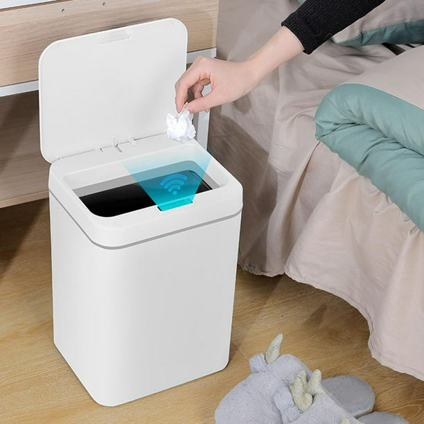 Cubo de basura eléctrico no táctil, cubo de basura automático impermeable  de plástico, cubo de basura inteligente para cocina, dormitorio, 16L Blanco  Baoblaze Bote de basura inteligente