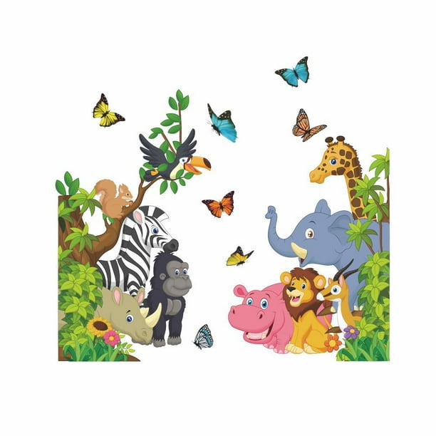 Comprar 2 hojas de pegatinas de pared de dibujos animados, Mural de  animales del bosque, papel tapiz para habitación de niños, jardín de  infantes, hogar