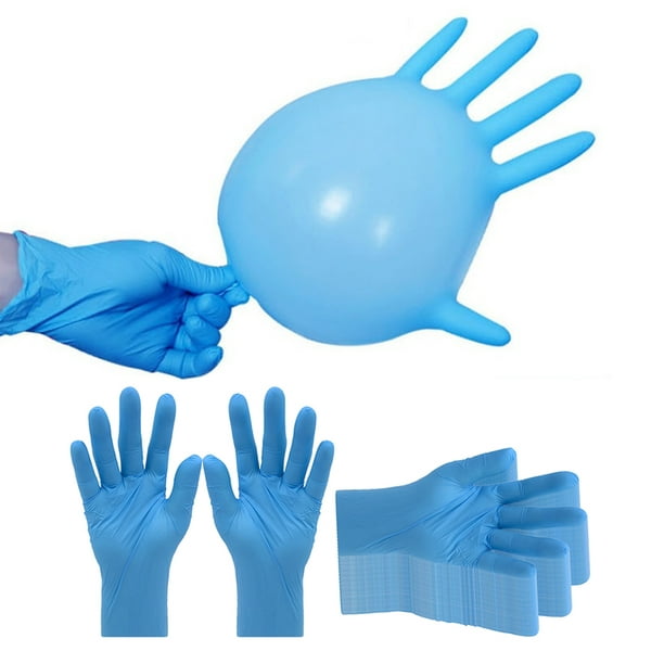 Guantes desechables sin látex en polvo, guantes de limpieza de goma  reutilizables profesionales de grado alimenticio, 100 unidades, color azul,  talla