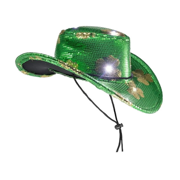 Sombreros del día de San Patricio Sombrero de vaquero con lentejuelas  Sombrero de jazz Sombrero de vaquero iluminado para regalos de fiesta  nupcial de jinwen Sombrero de vaquero