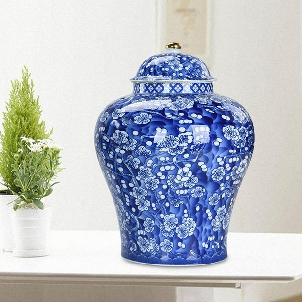 Jarrón de cerámica con flor de ciruela para pintura, jarrones decorativos  con tapa, decoración para sala