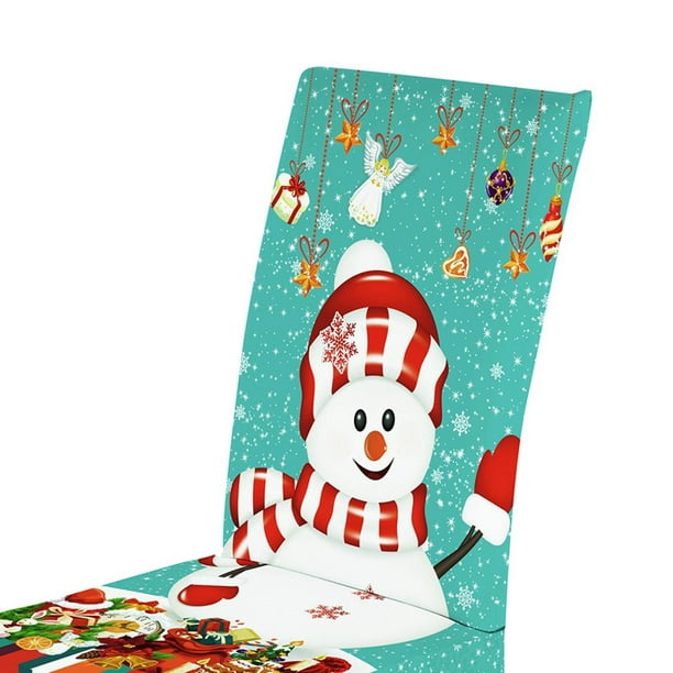 Juego de 4 fundas para sillas de comedor con muñeco de nieve de Navidad,  protector elástico para sillas de cocina, regalo de árbol de Navidad azul