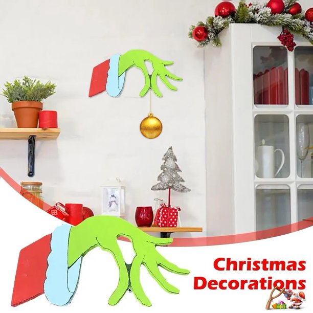 Decoración navideña puerta de madera adorno colgante Navidad ladrón mano  decoraciones de pared para el hogar rojo, green2pcs JAMW Sencillez