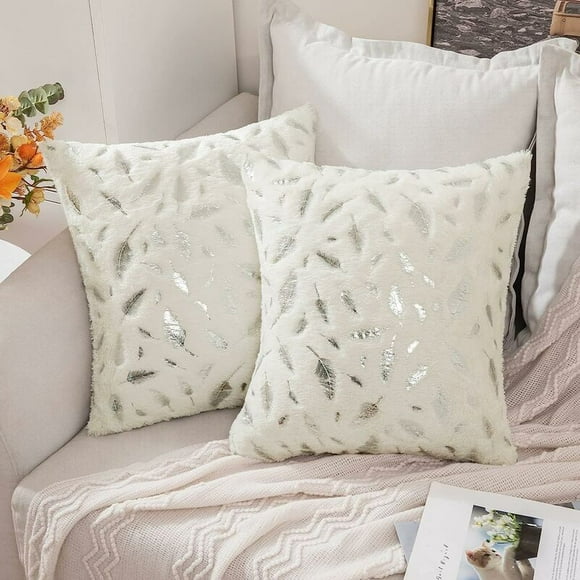 fundas de cojines patrón de plumas impresión de hojas de plata funda de almohada decoración para sofá dormitorio sala de estar suave cómodo duradero bebé 40x40cm blanco
