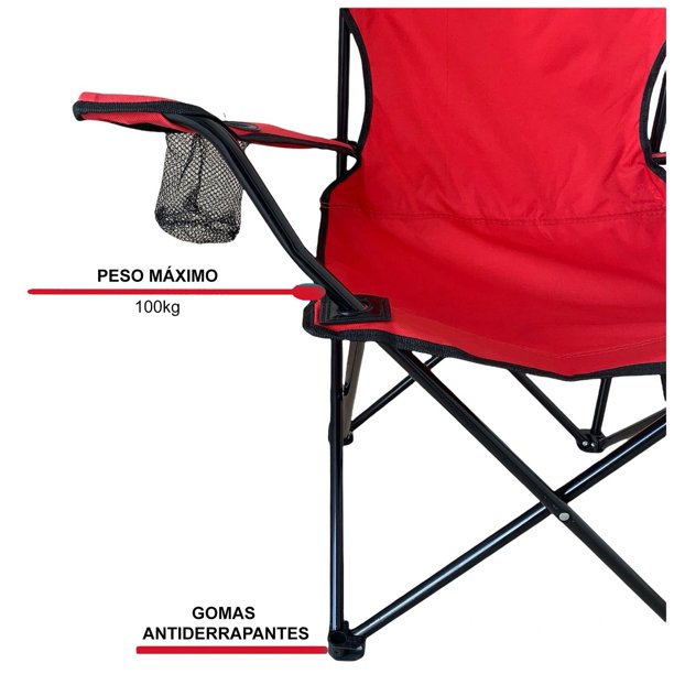 Kit de 4 Sillas y Mesa Plegable CJR Camping Rojo