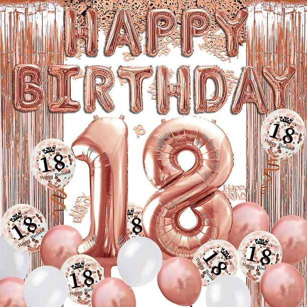 Conjunto de globos de decoración para cumpleaños de 18 años, cortina de  flecos de papel de aluminio con número 18, oro rosa - AliExpress