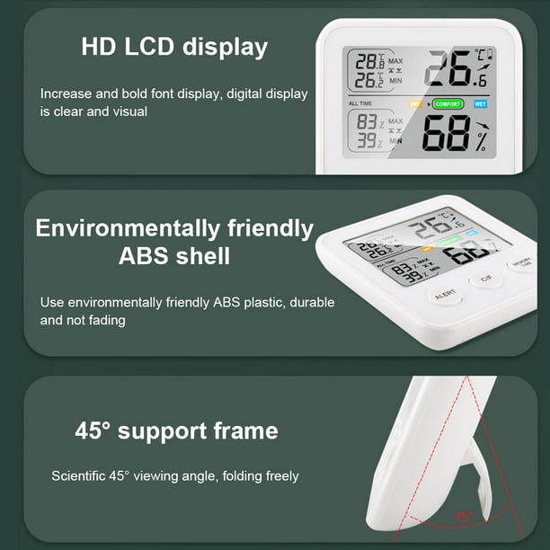 Medidor de humedad y temperatura digital Termómetro de plástico para  interiores Higrómetro Alarma de pantalla grande con pilas para oficina en  casa TS-9909-B Yuarrent HA009466-02B