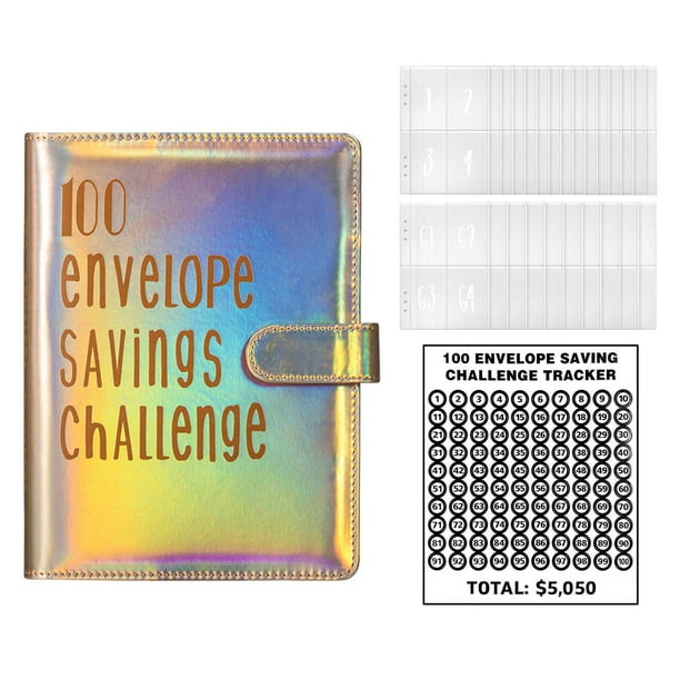 100 sobres desafío de ahorro de dinero, libro de ahorros con sobres de  efectivo, carpeta de desafío de 100 sobres de $5,050 dólares para ahorro de