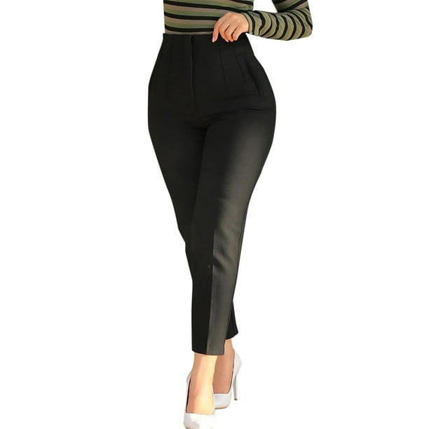 Gibobby pantalones de vestir mujer Pantalones rectos altos pantalones cortos  casuales pantalones de dama de mujer de cintura de gasa sólida (Negro, S)