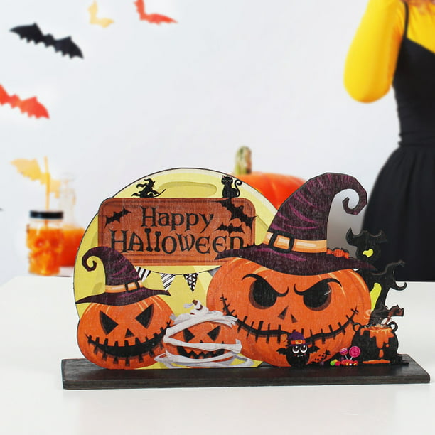 Lulu Home Decoración de mesa de Halloween, decoración de casa embrujada de  madera iluminada, letrero de Halloween que funciona con pilas, adorno de