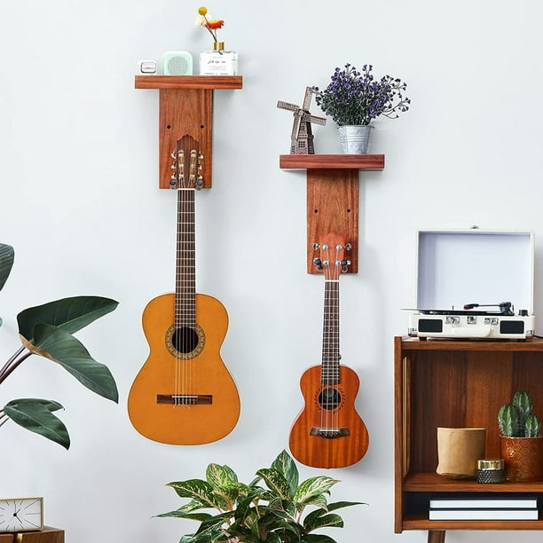Soporte de guitarra montado en pared de madera