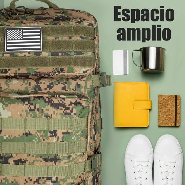 Mochila militar táctica, bolsa de 45 L, gran capacidad, mochila militar de  asalto de 3 días con parche de bandera de Estados Unidos, Verde militar