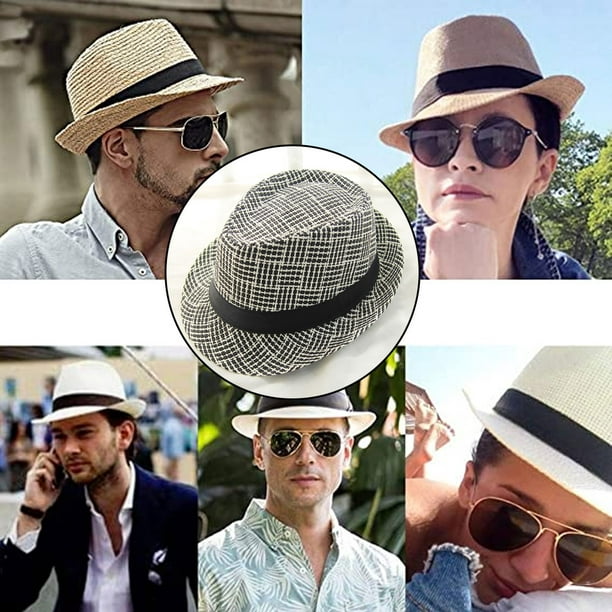 56-58 cm circunferencia del sombrero sombreros de paja para hombres y  mujeres, sombreros de ala corta, sombreros de verano, sombreros casuales de  jazz retro