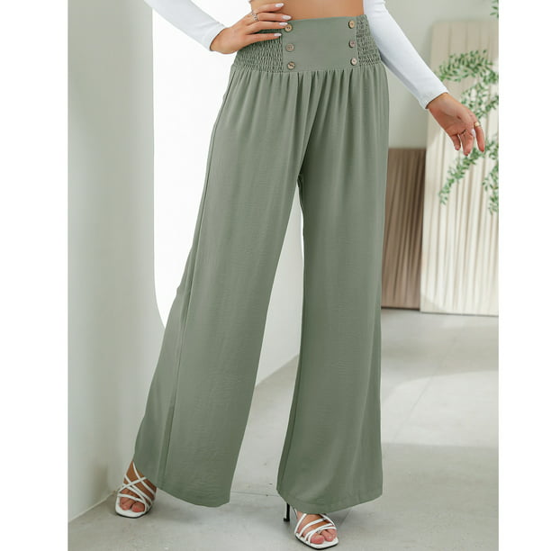 Pantalones sueltos para mujer pantalones de pierna ancha para mujer cintura  alta transpirables color puro para uso diario para citas ANGGREK Otros