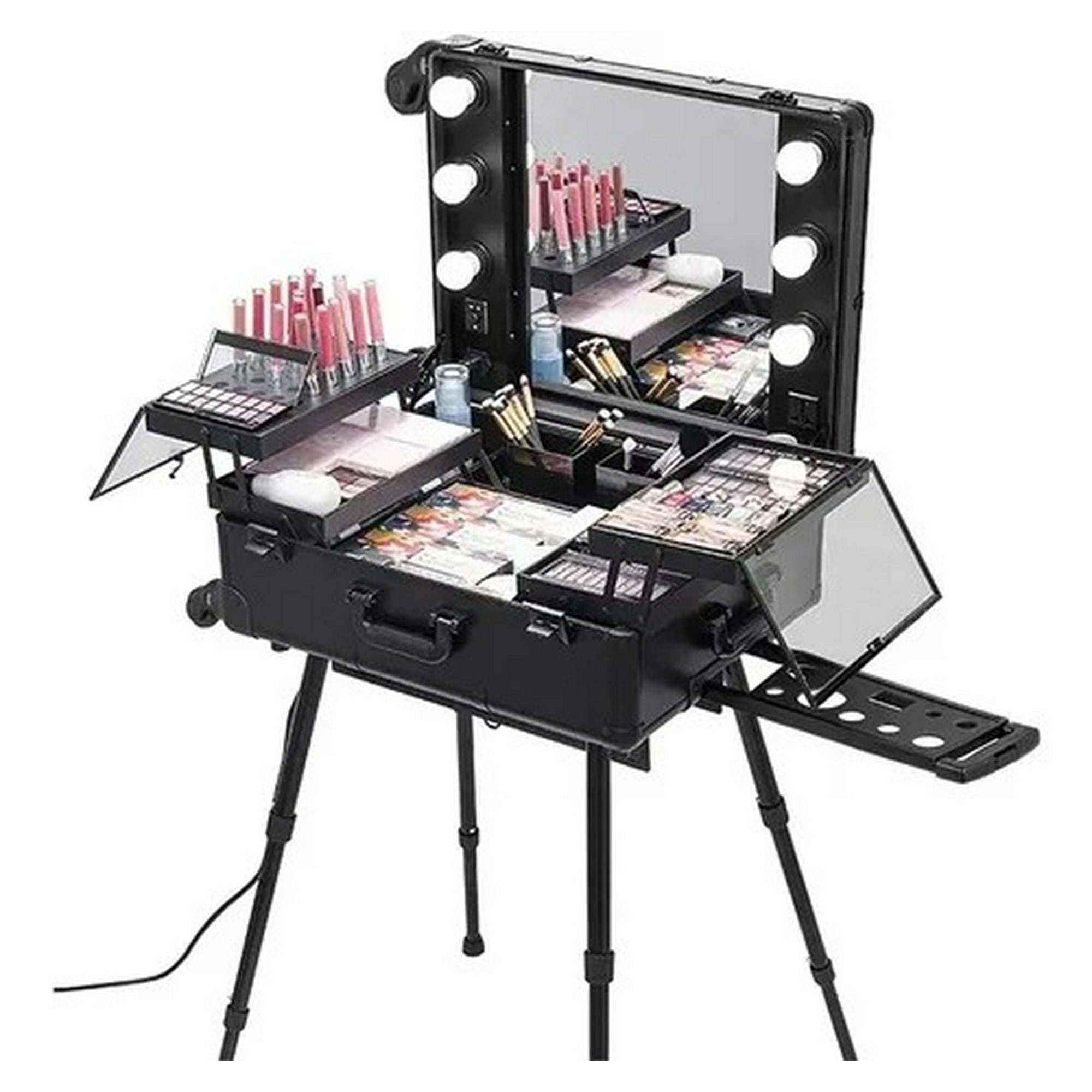 Maleta maquillaje trolley + espejo led t-27 negro