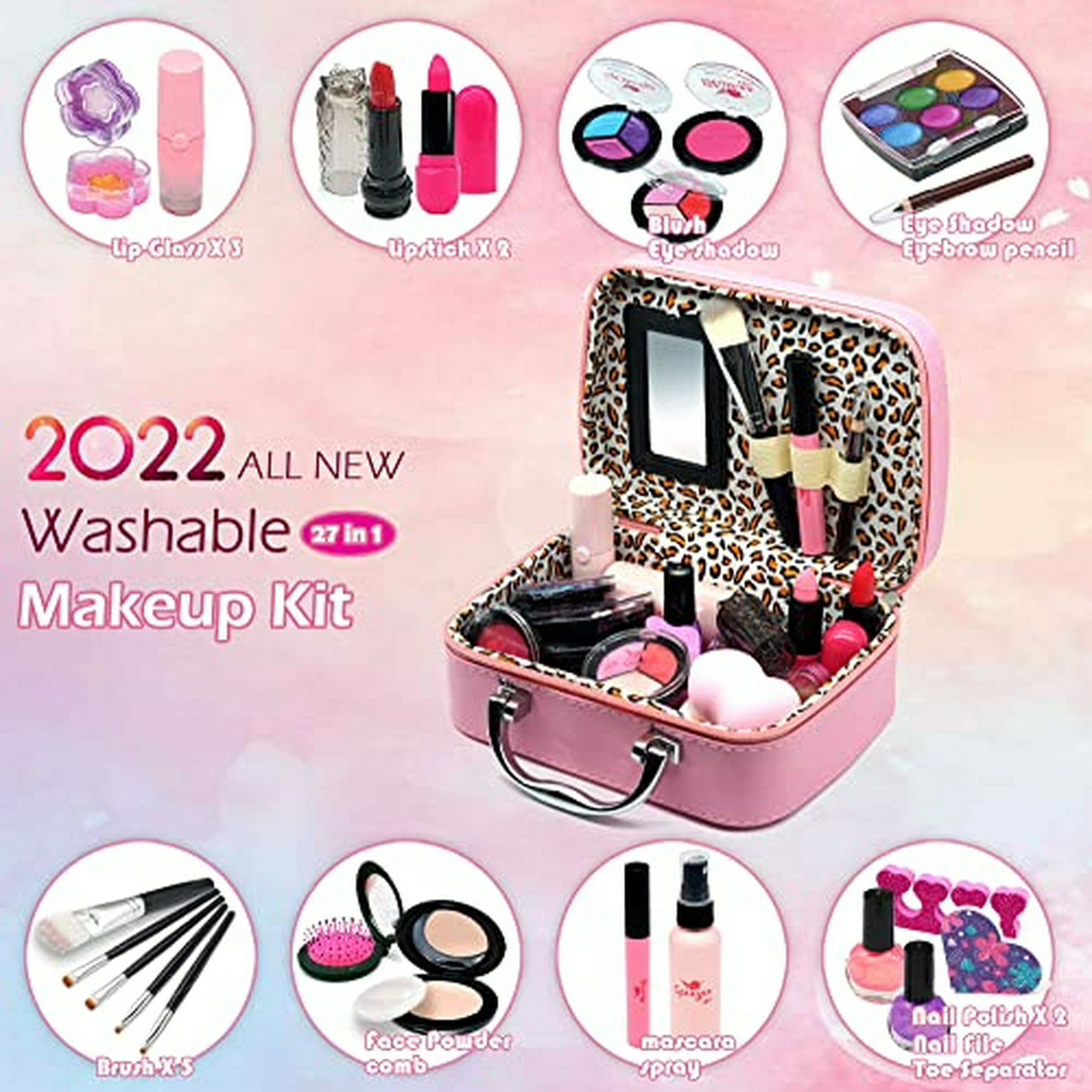 Kit de Maquillaje Infantil para Niña - Niñas Kit de Maquillaje Lavable  Maquillaje Juguete HERAPFANN HERAPFANN